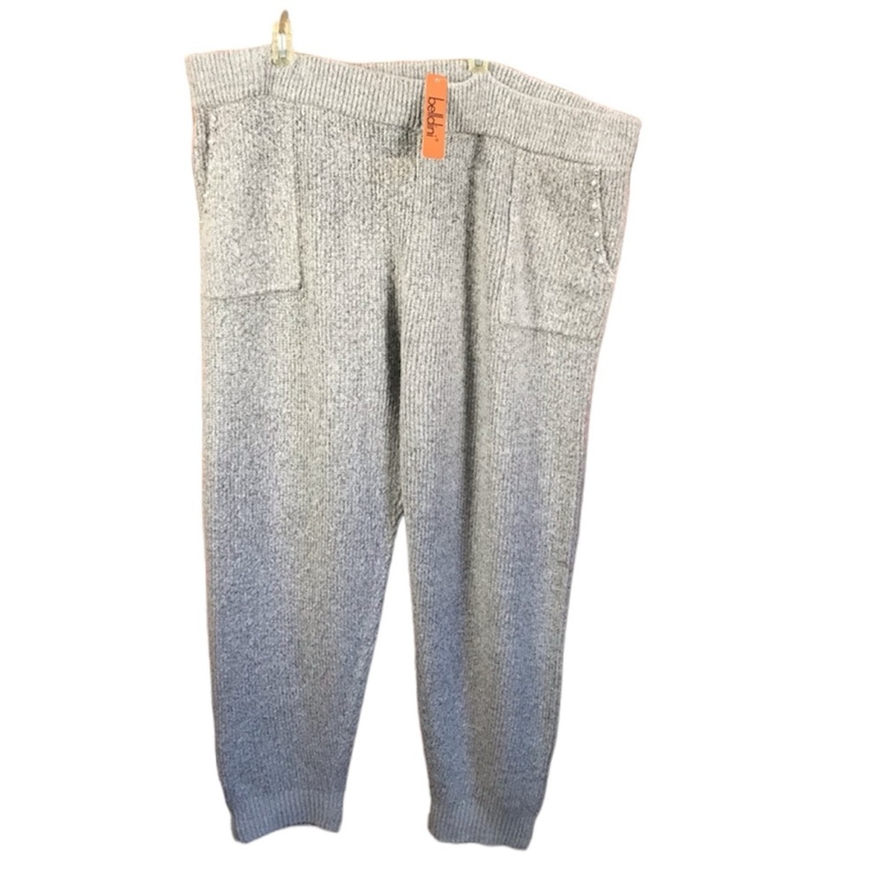 Bellini NEW Sweater Knit Jogger Track Pants Cozy Crystals Pockets Grey Pearls 3X